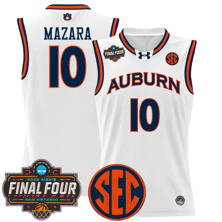 Men Auburn Tigers #10 Mazara white 2025 Final Four Patch Lightweight  NCAA Jerseys->ncaa teams->NCAA Jersey